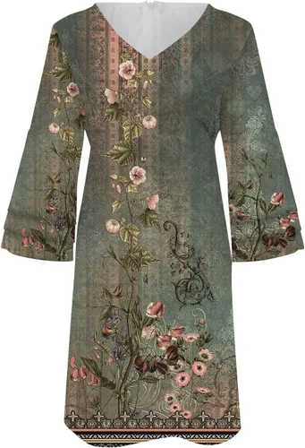 Miniatura 3 de FIRERO Vestidos de verano para mujer, a la moda, mangas 34, acampanadas, cuello en V, elegante, retro, floral, estampado de mariposas