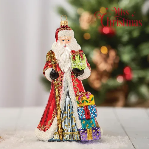 Miniatura 5 de Colección 2025 de Miss Christmas Adorno festivo de Papá Noel de 7.5 pulgadas de vidrio soplado para árbol de Navidad (Papá Noel elegante en blanco)