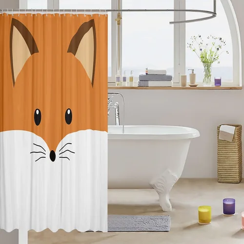 Miniatura 2 de Erosebridal Cortina de ducha con diseño de zorro, bonito diseño de animales del bosque, para niños y niñas, con dibujos animados, con cabeza