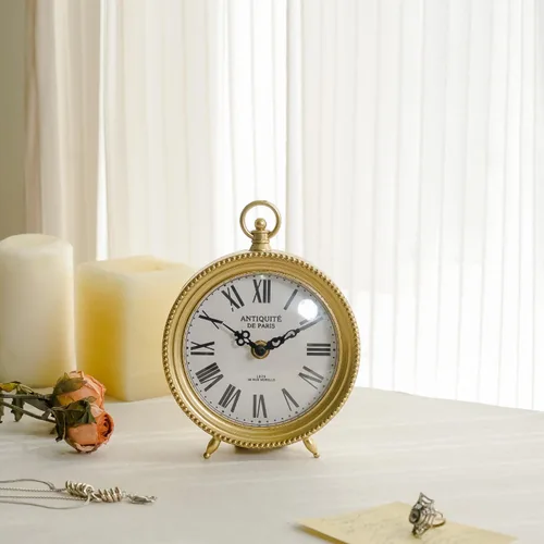 Miniatura 2 de NIKKY HOME Reloj de mesa dorado, reloj de estante y escritorio silencioso sin tictac, funciona con pilas, diseño clásico, decoración decorativa