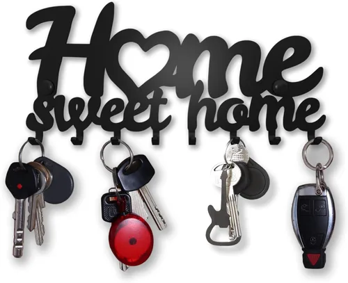 M-KeyCases Home Sweet Home - Llavero para pared (estante de 8 ganchos), decorativo, colgador de metal para puerta delantera, cocina o garaje |