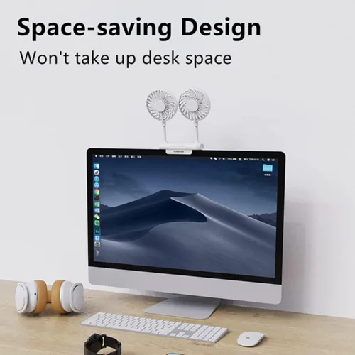 Miniatura 2 de Ventilador de monitor con 2 cabezales giratorios, 3 velocidades, abrazadera resistente, ventilador de refrigeración alimentado por USB para Blanco