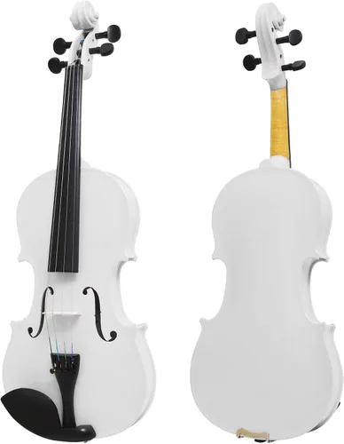 Miniatura 2 de Violín Mendini de madera sólida, libro de lecciones, cuerdas extra, sintonizador violín, arco y estuche, Blanco