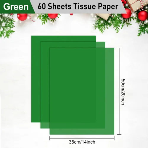 Miniatura 4 de NEBURORA Papel de seda verde para bolsas de regalo, 60 hojas, 14 x 20 pulgadas, papel de embalaje a granel para envoltura de regalo, relleno