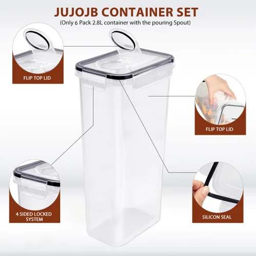 Miniatura 5 de JUJOJB Juego de recipientes herméticos para almacenamiento de alimentos con tapas, paquete de 30, organización de cocina y despensa de plástico sin