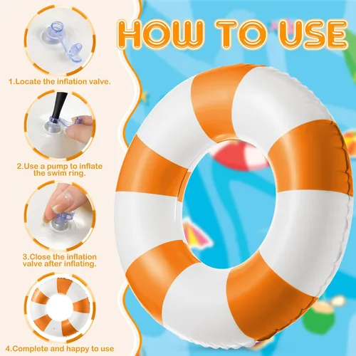 Miniatura 4 de Foilswirl Flotadores inflables jumbo de 47.24 pulgadas para piscina, anillos de piscina a rayas azules y blancas, tubo inflable para mujeres Naranja