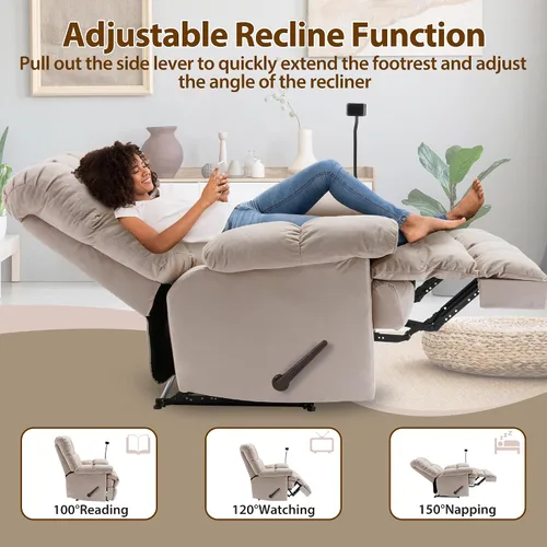 Miniatura 3 de Silla Reclinable Manual Ajustable de Tamaño Extra Grande con Soporte para Teléfono, Silla Reclinable Extra Grande para Adultos de Servicio Pesado