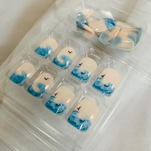 Miniatura 5 de Uñas postizas a presión de longitud corta, 24 piezas de cobertura completa, reutilizables, brillantes, uñas postizas con pegamento, uñas postizas