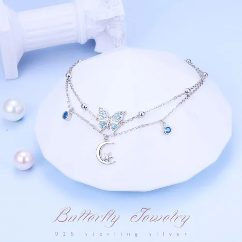 Miniatura 2 de Ladytree Tobillera ajustable de plata de ley 925 con estrella de mariposa para mujer