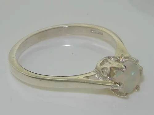 Miniatura 4 de Anillo solitario de plata de ley 925 con ópalo natural para mujer, tallas 4 a 12