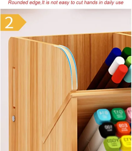 Miniatura 4 de Hggzeg Organizador de escritorio de madera, multifuncional, soporte para bolígrafos, caja de almacenamiento estacionario de escritorio