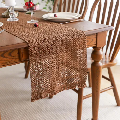 Miniatura 20 de Simple&Opulence - Camino de mesa de macramé estilo bohemio - 12 x 60 pulgadas, camino de mesa de algodón estilo granja con bordes trenzados