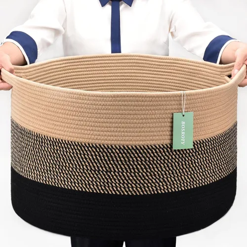 Miniatura 18 de Cesta Extra Grande para Mantas 87L, Cesta para Ropa Sucia, Cesta de Guardería para Bebés para Almacenamiento de Juguetes, Ropa y Toallas, Cesta