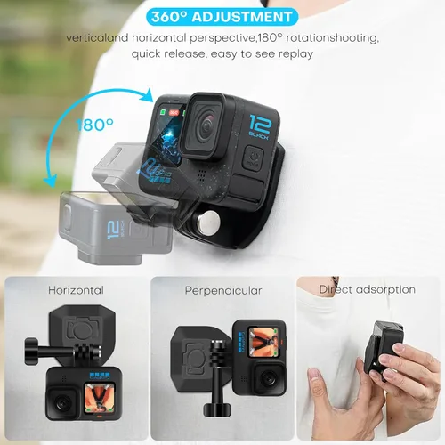 Miniatura 4 de REYGEAK Soporte magnético en el pecho para GoPro, soporte de cuello POV ajustable con doble garra, compatible con GoPro Hero 13/12/11/10/9, DJI