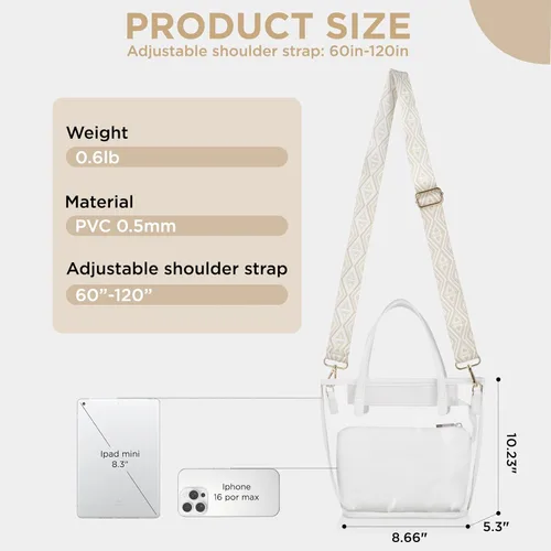 Miniatura 3 de CHICECO Bolsa transparente para mujer, bolsa transparente para eventos de estadio con correas ajustables, bolsa de mano para deportes, conciertos