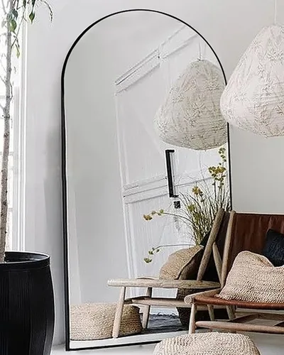 Miniatura 9 de Otlsh - Espejo de piso arqueado, espejo de cuerpo entero de 76"x34" con soporte, independiente, marco de aluminio - Negro