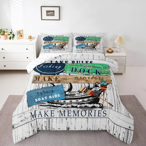 Miniatura 22 de Erosebridal Juego de edredón de barco muelle, juego de ropa de cama con diseño de paleta de lago, tamaño individual para niños, adolescentes