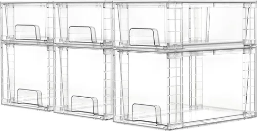 Miniatura 10 de Vtopmart Paquete de 4 cajones de almacenamiento apilables transparentes, para debajo del fregadero y la cocina, cajones de plástico fáciles