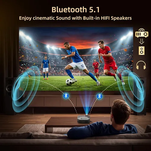 Miniatura 5 de FUDONI Proyector con WiFi y Bluetooth, soporte 4K para exteriores, proyector HD 1080P Max 300 pulgadas, proyector portátil de cine en casa Negro