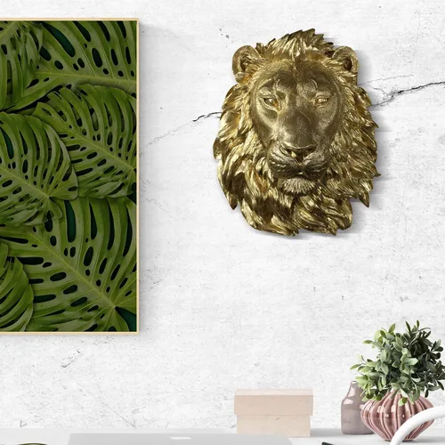Miniatura 2 de Wall Charmers - León en oro – Fauxidermia de imitación montado en el busto de la cabeza falsa decorativa de resina falsa montaje animal taxidermia