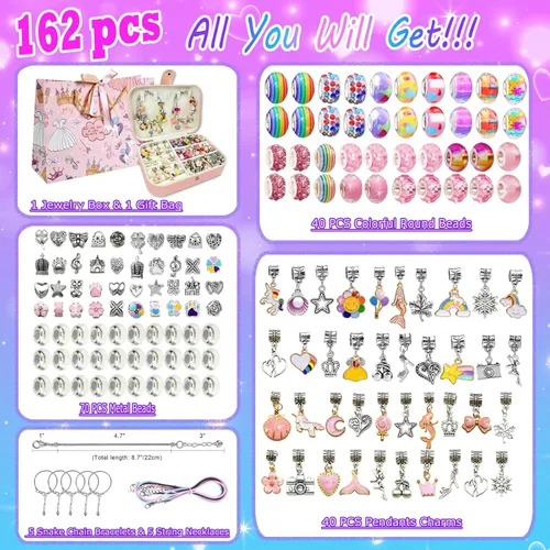 Miniatura 3 de Kit de Fabricación de Pulseras de Abalorios para Niñas de 8 a 12, Kit de Joyería de Bricolaje con Caja, Artes y Manualidades para Niños de 6 a 8