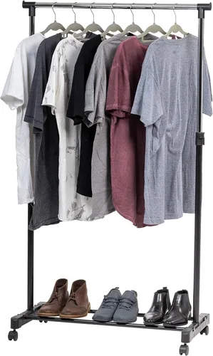 Miniatura 12 de IRIS USA Perchero portátil de doble barra ajustable con barra extensible y ruedas con bloqueo, ropa rodante, armario de doble barra, fácil