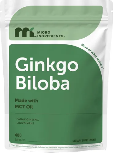 Micro Ingredients Ginkgo Biloba y Ginseng, 400 cápsulas blandas | Suministro para 6 meses | Suplemento de triple fuerza de ginko biloba y melena de