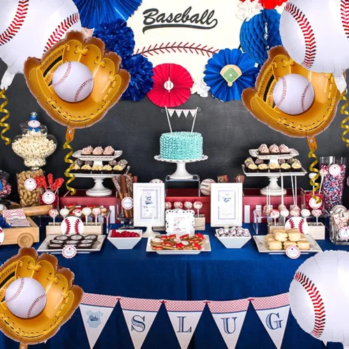 Miniatura 6 de YUJUN 13 globos de béisbol, guantes de béisbol gigantes, globos deportivos de Mylar para fiestas de cumpleaños, béisbol, deportes, suministros