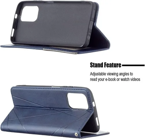 Miniatura 3 de Funda con tapa para Xiaomi Redmi Note 10 4G/Note 10S, patrón de rombos de cuero de primera calidad, función atril, cierre magnético, color azul