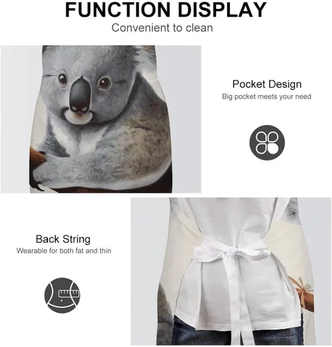 Miniatura 6 de Personalized Koala And Butterfly Adult Apron, Kitchen Cooking Aprons for Woman Man, Adjustable Bib Apron with Pocket for Baking, BBQ Crafting