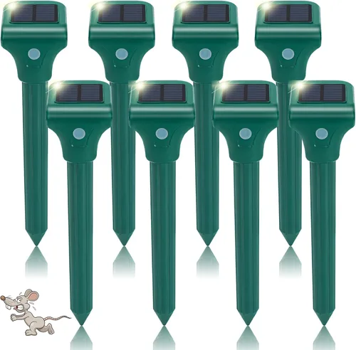 Repelente de topos alimentado por energía solar, paquete de 8 repelente ultrasónico de gopher IP65 impermeable para césped, jardín y patio