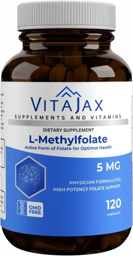 L Metilfolato 5 mg | 120 cápsulas | Paquete económico | Potencia máxima | Folato activo | Sin gluten | Folato de metilo 5-MTHF | Sin relleno