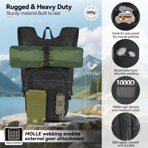 Miniatura 2 de MARCHWAY Mochila de Hidratación Táctica Molle con Vejiga de Agua de TPU de 2.5L, Mochila Militar Organizada de Perfil Bajo para Senderismo, Negro