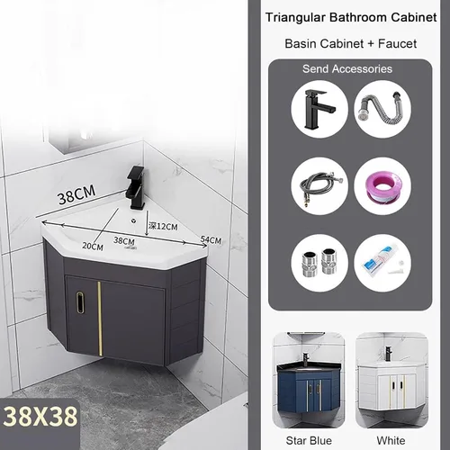 Miniatura 2 de Fregadero de montaje en pared, lavabo de esquina de baño, fregadero de cerámica, combo para espacio pequeño montado en la pared, diseño de juego