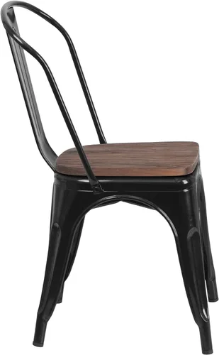 Miniatura 7 de Flash Furniture Perry - Silla apilable de metal con asiento de madera, 1 paquete, color negro