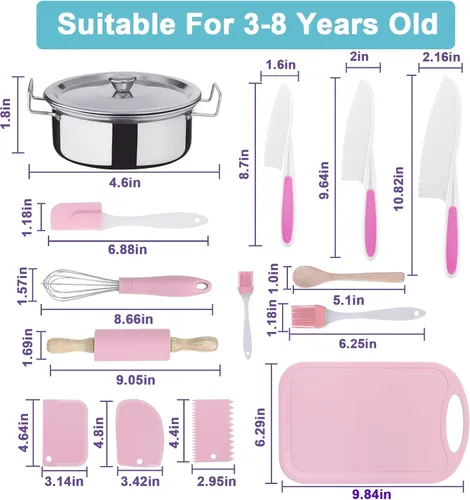 Miniatura 4 de Juego de cocina real de 42 piezas para niños, juego de cuchillos para niños, kit de repostería, utensilios de cocina, ollas y sartenes de juguete