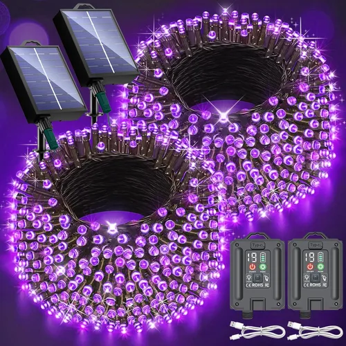 Miniatura 13 de Guirnalda de luces solares de Navidad actualizadas para exteriores, impermeables, paquete de 2 unidades en total de 144 pies, 400 luces LED