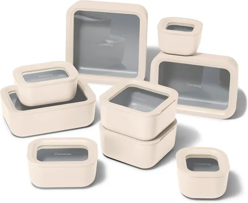 Miniatura 20 de Caraway - Juego de 3 recipientes de vidrio, almacenamiento de alimentos, 10/6.6 /4.4 tazas, revestimiento de cerámica, no tóxico, antiadherente