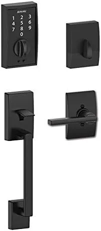 Schlage Touch FE375-CEN-622-LAT Cerrojo de seguridad táctil sin teclas color Negro Mate con Century Trim emparejado con juego de picaporte y palanca