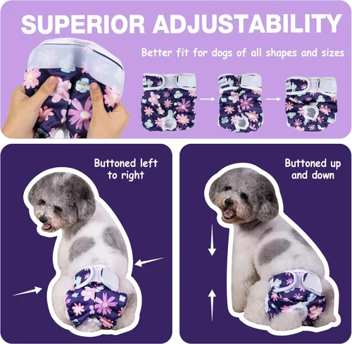 Miniatura 6 de Pet Soft Pañales lavables para hembra (paquete de 3) – Pañales para perras, cómodos pañales reutilizables para perritos en período de calor (Flor, L)