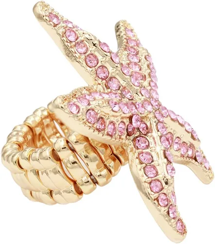 Miniatura 4 de Lavencious Anillo elástico con diseño de estrella de mar para mujer, talla 7-9