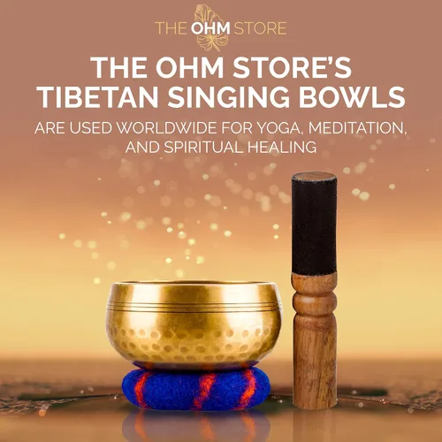 Miniatura 2 de Ohm Store juego de tazón tibetano con mazo y almohadón para meditación, hecho a mano en Nepal