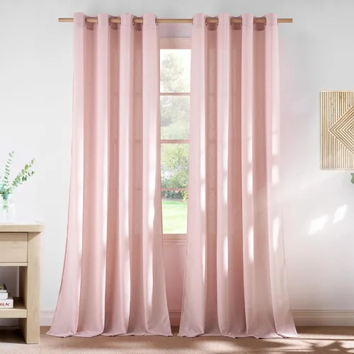 Miniatura 120 de NICETOWN Cortinas de lino natural con textura de lino para dormitorio, mezcla de lino rústica con ojales en la parte superior, semitransparentes