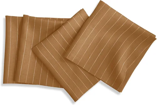 Solino Home Juego de 4 servilletas de lino 100% lino puro, a rayas de color camello y blanco, de 20 x 20 pulgadas, hechas a mano y lavables a máquina