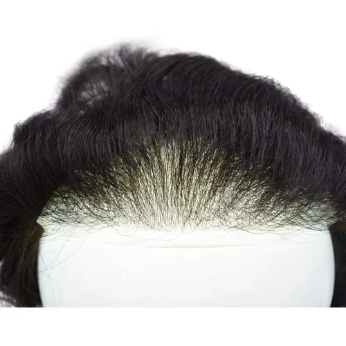Miniatura 5 de Tupé para hombre, línea capilar natural, color gris, sistema de cabello humano real para hombres, postizo marrón con bucle en V para hombres, 8 x