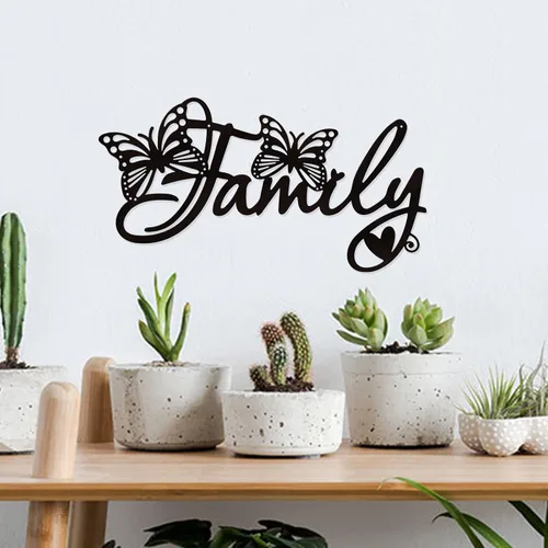 Miniatura 6 de SUPERDANT Arte de pared de metal para decoración del hogar, decoración de pared de mariposa familiar, placas colgantes de pared, adornos de hierro