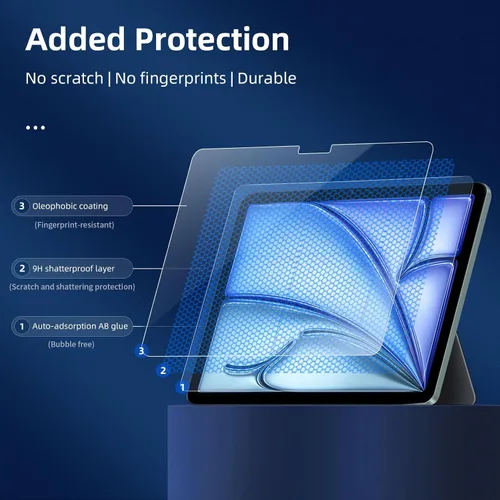 Miniatura 6 de NEW'C Paquete de 2 protectores de pantalla diseñados para iPad Air 2025 de 11 pulgadas (M3), iPad Air 2024 de 11 pulgadas (M2), vidrio templado, sin