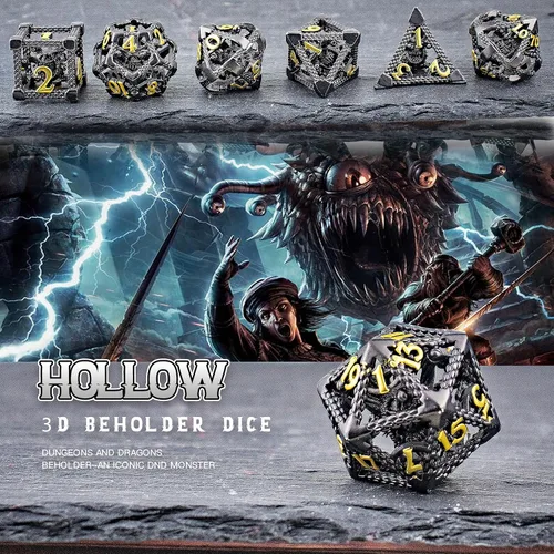 Miniatura 3 de Dados DND, HNCCESG Beholder'S Eye DND, juego de 7 piezas, dados de mazmorras y dragones para dados D&D, dados de metal monstruo ocular