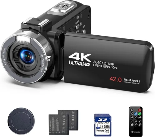 Videocámara Cámara de video 4K Cámara digital para vlogging 42MP 3 "Pantalla de rotación de 270° 18X Zoom Digital Cam Corder para YouTube con 2