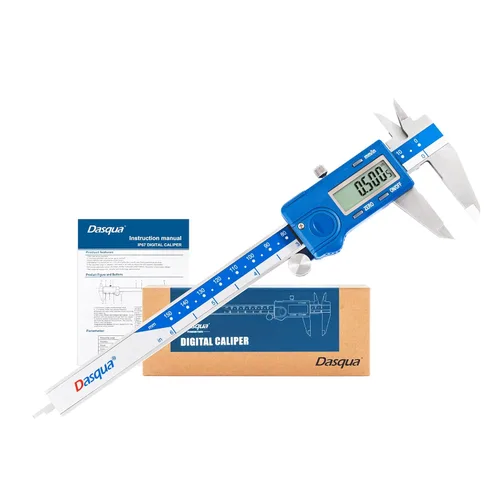 Dasqua Calibrador digital zurdo 0-6"/0-150mm de acero inoxidable con pantalla LCD grande, unidad dual en/mm, precisión ±0.0015"/0.03mm, resolución